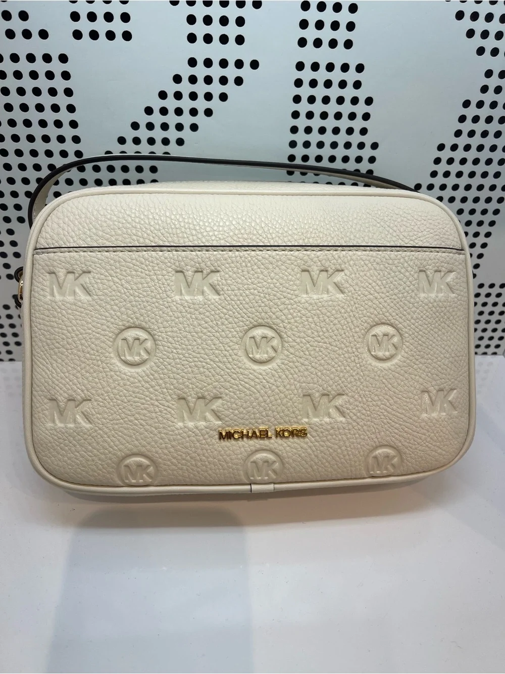 Michael Kors Jet Set Travel Large Logo Debossed EW Camera Crossbody Bag Lt Cream